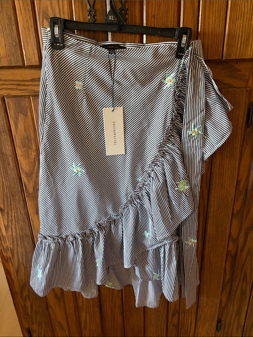 Dance & Marvel  Floral Embroidered  black and white striped  skirt Size M